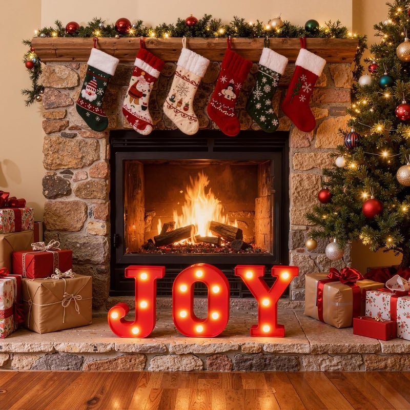 gobutend JOY Christmas Light Up Letter Table Decorations, LED Marquee Lights Sign for Indoor Outdoor Home Bedroom Fireplace Bar Xmas Party Decor - Image 3